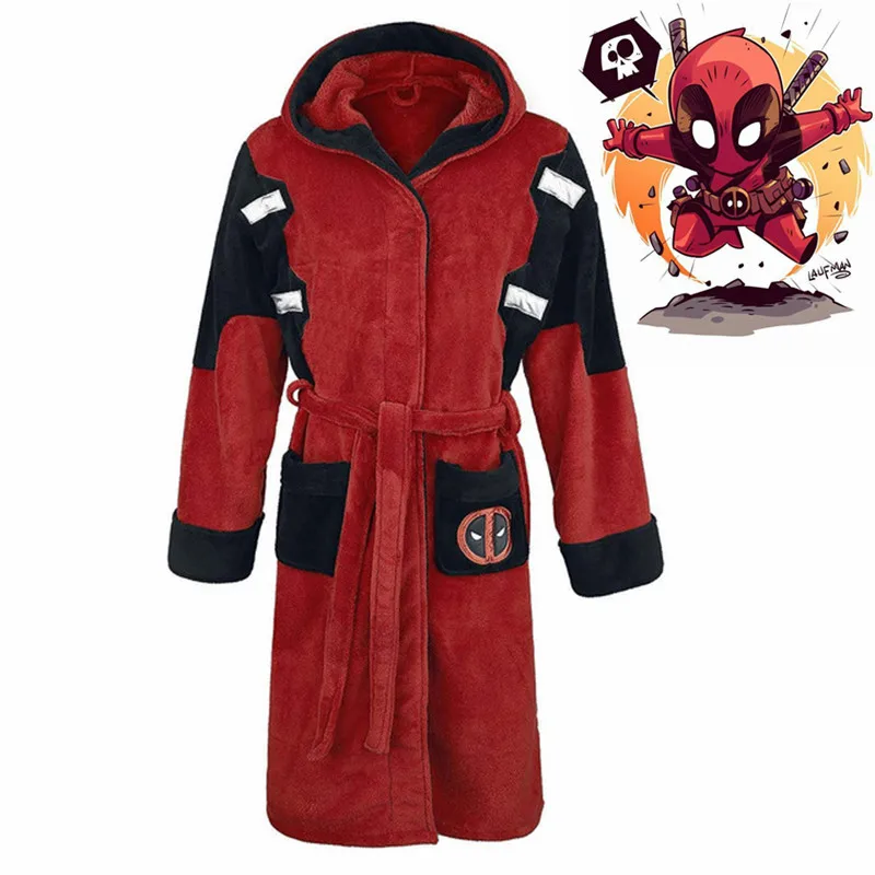 

New Anime Marvel Superhero Deadpool Cosplay Costumes Pajamas Wade Winston Wilson Bathrobe Sleepwear Flannel Jumpsuits Suit
