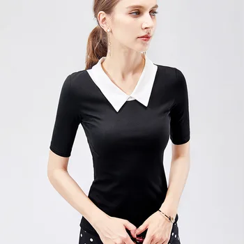 

2019 New Turn Down Collar Tshirt Autumn Winter Women Top Half Sleeve Clothes Vintage Shirt Camiseta Mujer Fake 2 Pieces T97905