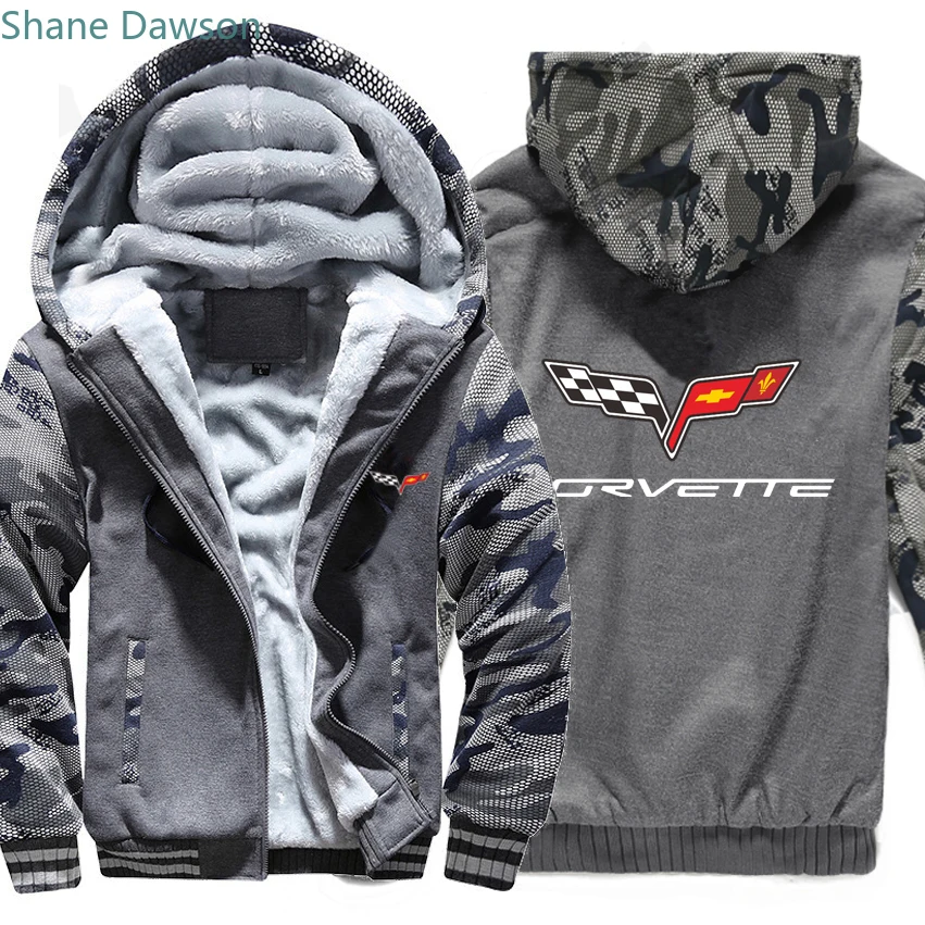 Новинка, Chevrolet Corvette, толстовки с капюшоном и логотипом, зимние Утепленные камуфляжные куртки на молнии для мужчин и женщин, флисовые толстовки с капюшоном