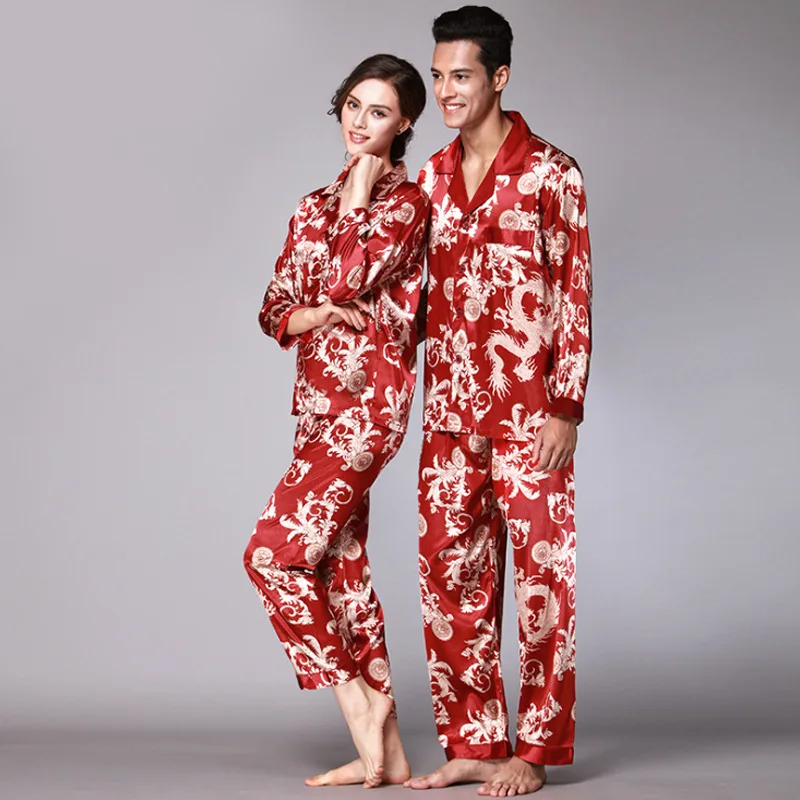 

Yao ting Couples Pajamas Spring And Autumn Red Wedding Men's WOMEN'S Pajamas Long Sleeve Trousers Set Home Wear