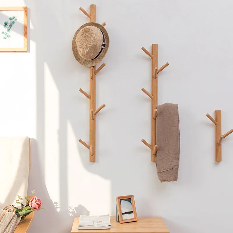 

A Generation of Fat] Creative Wall Hallstand Moso Bamboo Northern European-Style Clothes Rack Solid Wood Bedroom Wooden Wall Orn