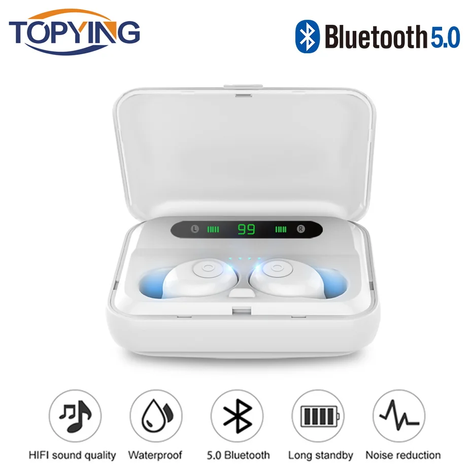 

True Bluetooth 5.0 Earphone F9 TWS Wireless Headphons Sport Handsfree Earbuds 3D Stereo Gaming Headset With Mic Charging Box new