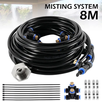 

Water Misting Cooling System 8M Garden Sprayer Mist Foggers Sprinkler Nozzle Outdoor Greenhouse Plants Spray Hose Watering Kit