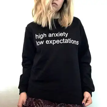 

New Tumblr Sweatshirts Jumper Hoodies Harajuku Aesthetic Tops High Anxiety Low Expectations Casual Hoody