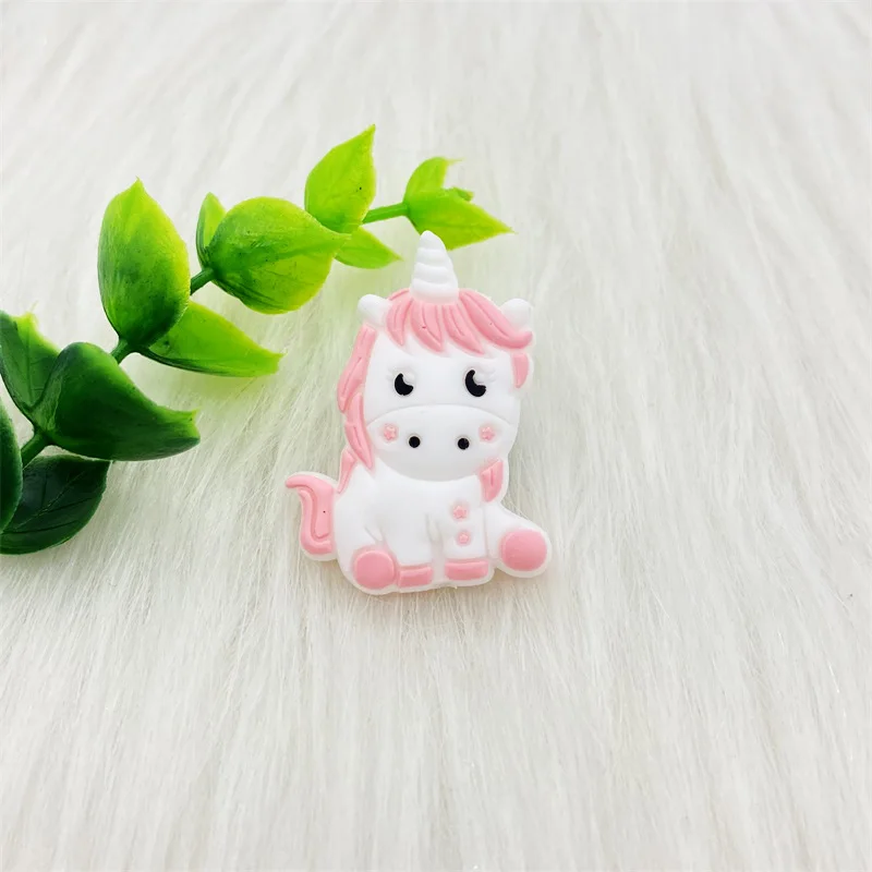 10pcs /lot Cartoons Animal Silicone Unicorn Baby Teether Beads  Pacifier Clip Chain Newborn Shower Gifts Accessories Teething 3