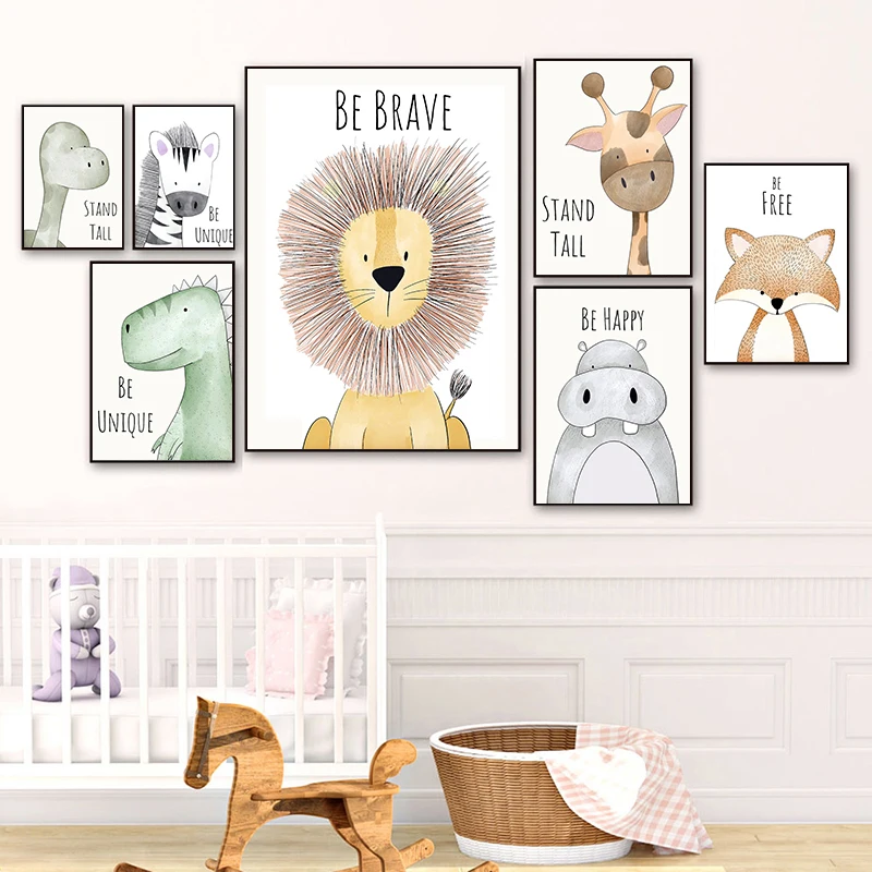 Canvas Painting Wall-Pictures Room-Decor Nordic Posters Lion Animal Elephant Nursery