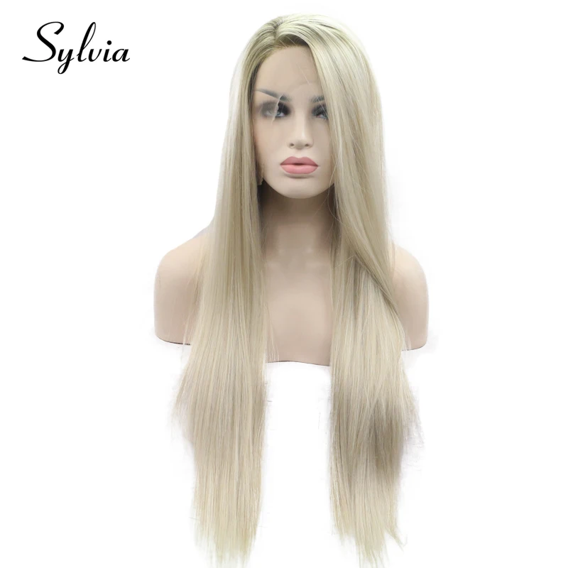 Sylvia Blonde Synthetic Lace Front Wigs Long Silky Straight Side Part Heat Resistant Fiber Hair For Women | Шиньоны и парики