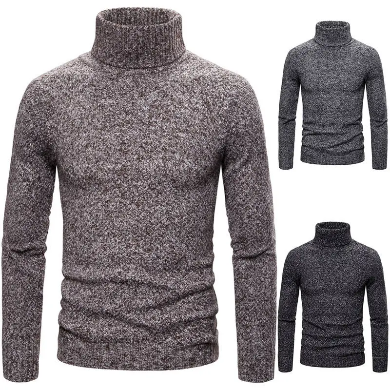 Autumn Winter Mens Sweaters Solid Color Turtle Neck Tops Long Sleeved Pullover Knitted Sweatshirt Men's Clothing