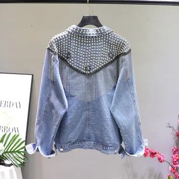 

Denim Jacket Women 2020 Spring and Autumn Style Fashion Loose Versatile Rivets Tassel Heavy Industry Thinner Women's Coat J034
