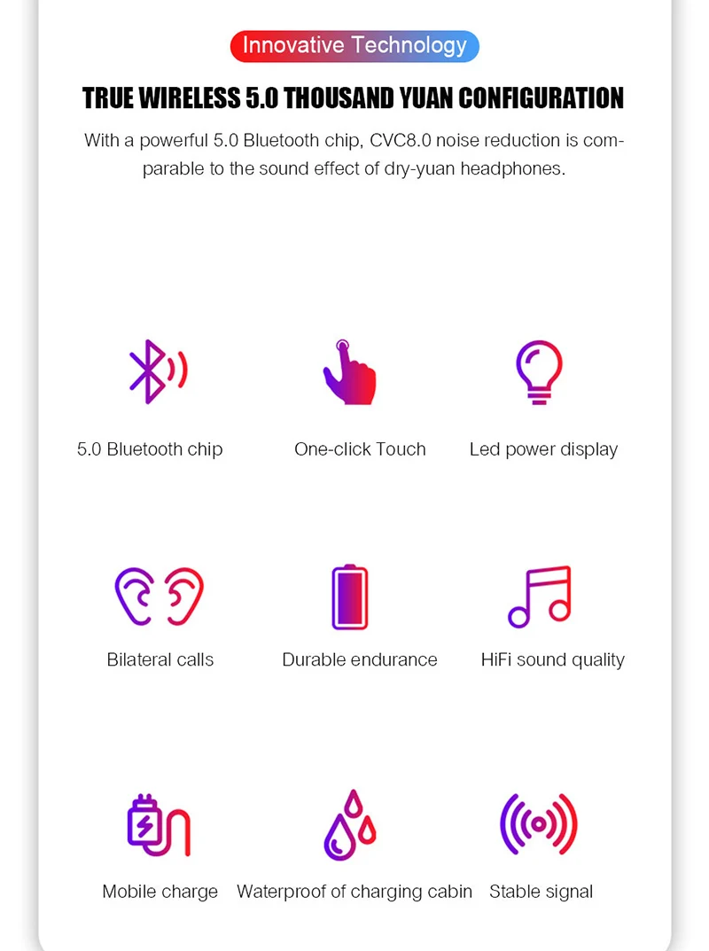 TWS Bluetooth Беспроводные наушники с микрофоном HIFI спортивная водонепроницаемая гарнитура вкладыши Bluetooth наушники с 1200 мАч зарядный чехол