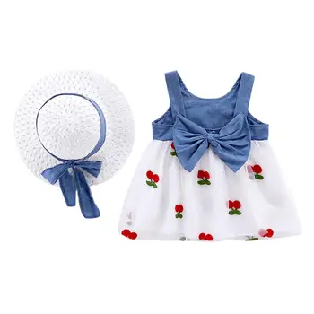 

Chic Girls Summer Vest Dress Casual Lovely Home Style Leisure Baby Cotton Sleeveless Mesh Strawberry Print Dresses