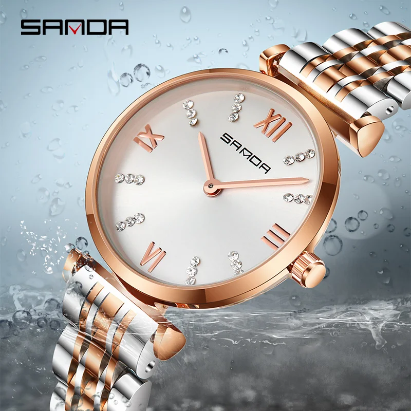 

Fashion SANDA Full Steel Women Watch Charming Crystals Decoration Roman Numeral Dial Premium Quartz Movement Relogio Feminino