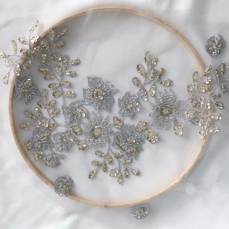 

18cm*36cm Overweight Industrial Sequins Millet Pearl Flowers Full of Pearl Embroidery Lace Decoration National Fashion