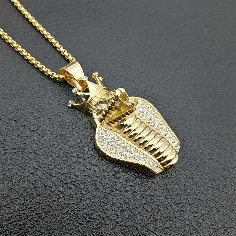 

Fashion Stainless Steel Men Necklace Wholesale Gift For Women Jewelry Luxury Ancient Egyptian Crown Cobra Snake Pendant Necklace