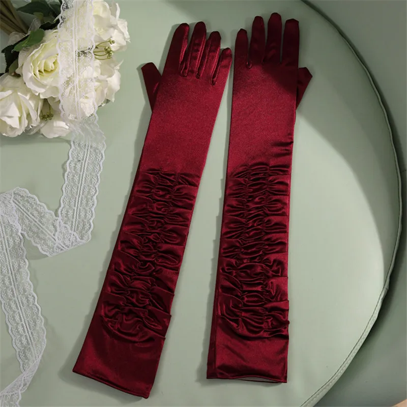wine red 50 см, сексуальные цветные Сатиновые длинные перчатки для женщин, женские перчатки, Вечерние перчатки для театральных танцев - Цвет: wine red