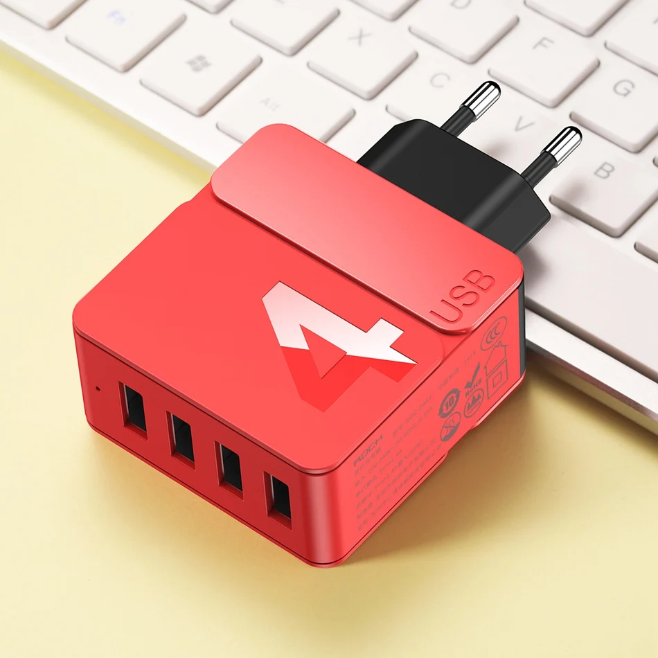 ROCK EU Plug 4A Max 4 порта USB быстрое зарядное устройство для iPhone Зарядка для samsung iPad Xiaomi телефон путешествия настенное зарядное устройство адаптер