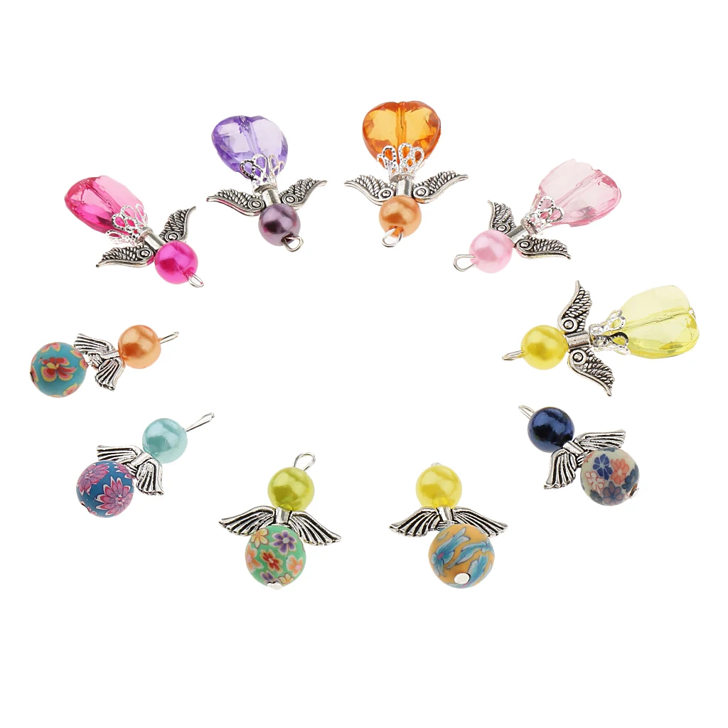 10pcs Mixed Angel Charms Pendants Faceted Acrylic Heart Beads Clay Beads Alloy fit Necklace Earring Bracelet Crafts