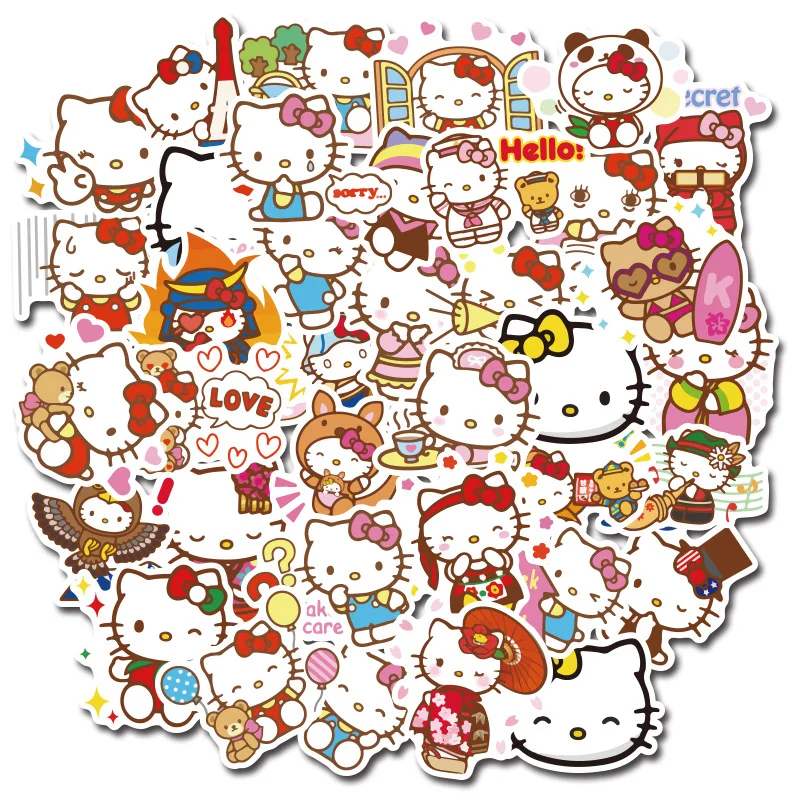 100pcs KT Cat hello kitty Graffiti Adhesive Paper Cute Cartoon Mobile Phone Glass Tablet Luggage PVC Waterproof | Игрушки и хобби