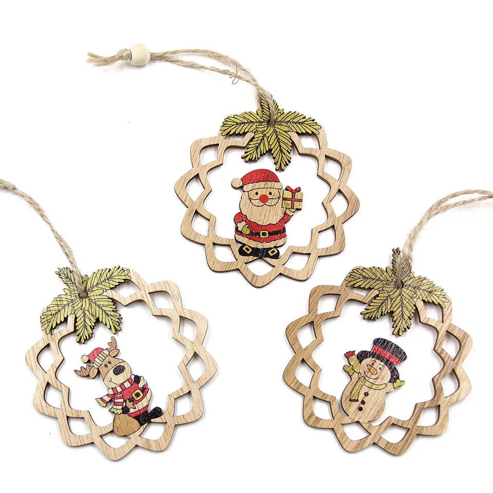 Star Printed Wooden Pendant Ornaments 1SET christmas decorations