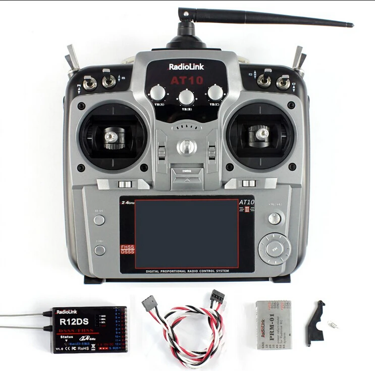 

Hot RadioLink AT10 II 2.4Ghz 10CH RC Transmitter with R10DII Receiver PRM-01 Voltage Return Module Battery for RC Quadcopter