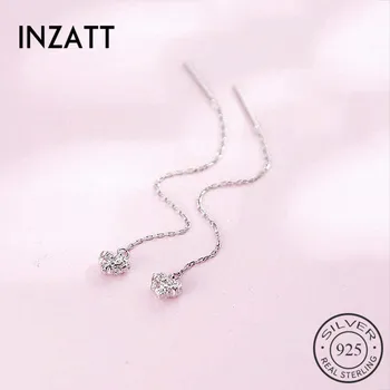 

INZATT Real 925 Sterling Silver Zircon Heart Drop Earrings For Fashion Women Chain Tassel Fine Jewelry Cute Accessories Gift