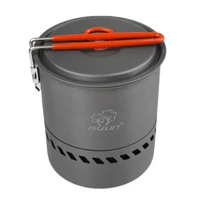 1.5L Camping Heat Exchanger Pot Outdoor Portable Cookware Picnic Quick Heating Kettle Folding Handle Pot 1-2 Person 1