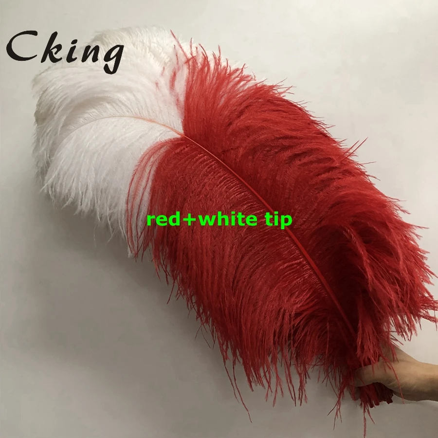 Cking two tone Ostrich feathers 55-60cm long real ostrich wedding feather red+white tips party hotel home decorations