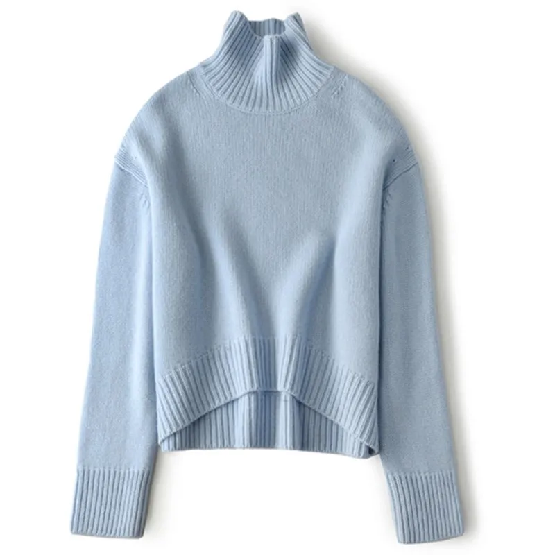 Кашемировый свитер с высоким воротом, вязаный женский винтажный Модный осенний свободный свитер, Свободный пуловер с длинными рукавами