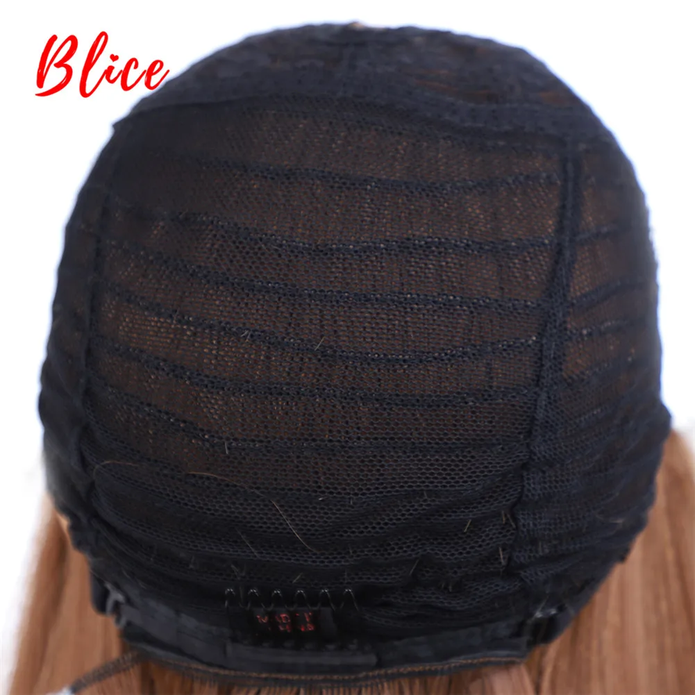 Blice Short Bob Lace Front Synthetic Hair Wigs Yaki Straight Free-Side for Women Brown Glueless Futura Silky Heat Resistant