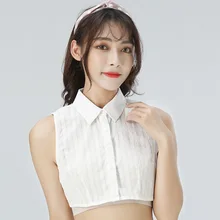 Элегантные Женские базовые полурубашки с отворотом Ложные съемные воротники новые винтажные полосатые хлопковые поддельные воротнички Кардиган Кнопка Блузка Топы