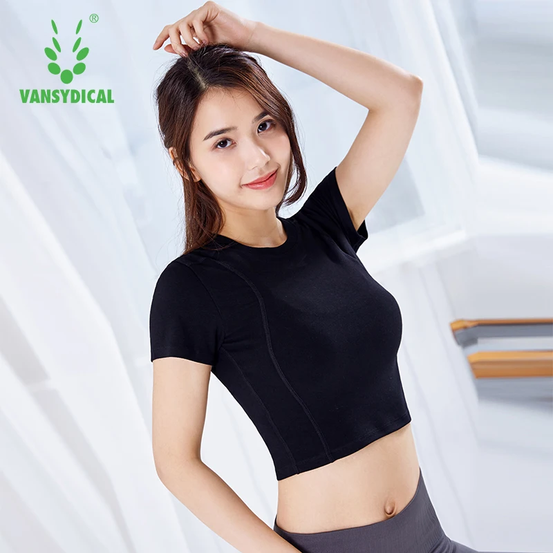 VANSYDICAL, укороченный Топ для женщин, короткий рукав, рубашка для йоги, для девушек, дышащий, для спортзала, женский спортивный топ, для спортзала, футболка для тренировок, рубашки для женщин