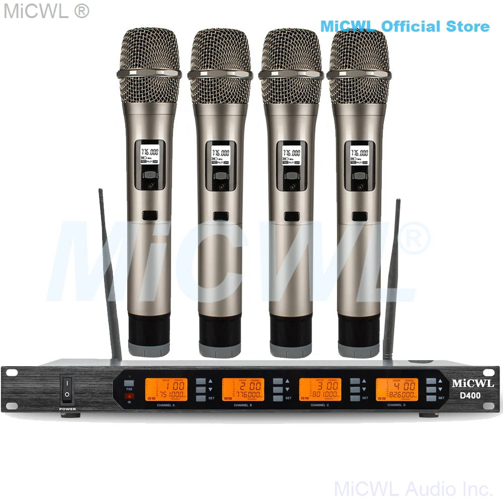 

Подлинная MiCWL D400 4 Dynaimic портативная гарнитура Lavalier система микрофонов 400 каналов UHF высокое качество