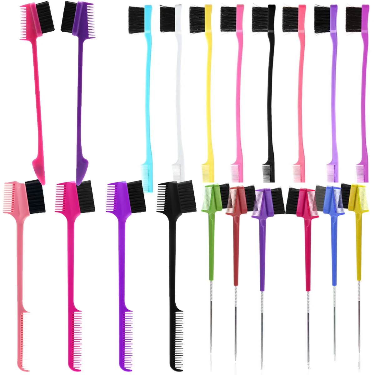Brosse à Bords De Cheveux Double Face - Lot De 2 Pièces, Rose, Pour Mise En Plis Et Coloration