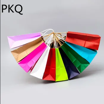 

10pcs Big Kraft Paper Bag With Handles Multi color Gift Packing Bag Party Shops Recyclable Package Bag