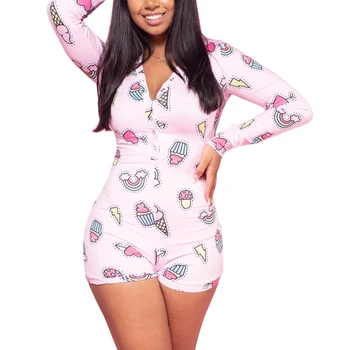 

NEW 2020 Sexy Women Onesies Pajamas Bodysuit Long Sleeve Deep V Neck Bodycon Stretch Leotard Top Button Short Playsuit Sleepwear