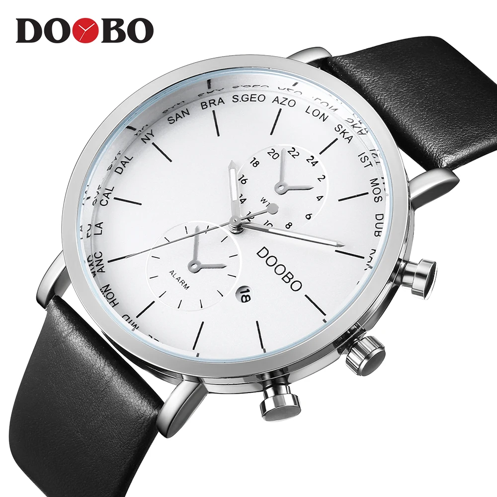 D018 blackwhitewhite DOOBO мужские часы лучший бренд класса люкс золотые мужские часы модный кожаный ремешок повседневные спортивные наручные часы с большим циферблатом Прямая поставка - Цвет: D018 blackwhitewhite