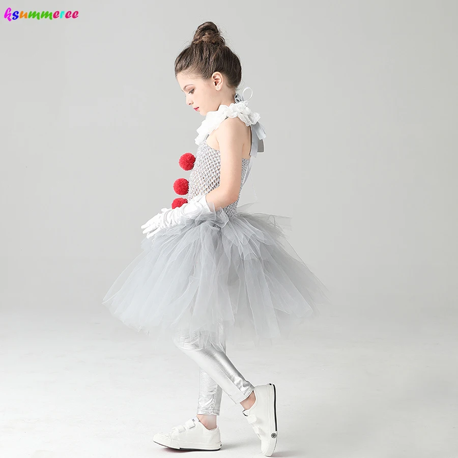 Costume Pennywise Bambina – Clown Spaventoso Con Tutù – Vestito Horror Per Halloween E Carnevale – Taglie 3-12 Anni