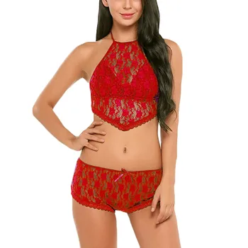 

Unique Women's Pajamas Set Vintage Sexy Onesies Ultra Thin Lace Sleeveless Sleepwear Backless Transparent Mesh Leisure Nightwear