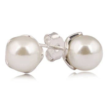 

Authentic 925 Sterling Silver Earring Cultured Elegance With White Pearl Stud Earring For Women Wedding Gift Fine Jewelry
