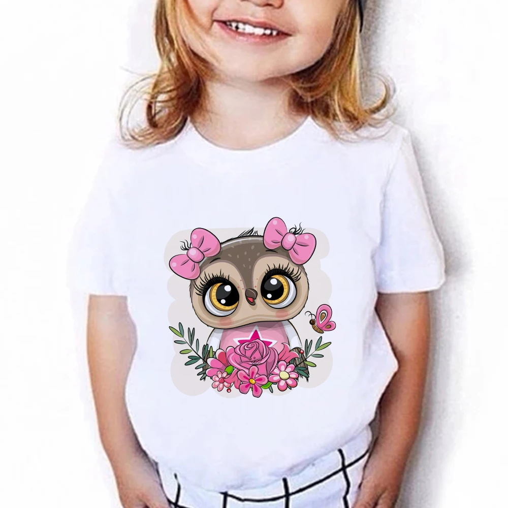 Летняя футболка для девочек и мальчиков милая одежда с животными совами Детская