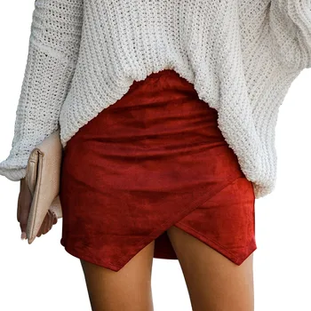 

Women Suede Pencil Skirt Cross High Waist Bodycon Fashion Short Skirts -MX8