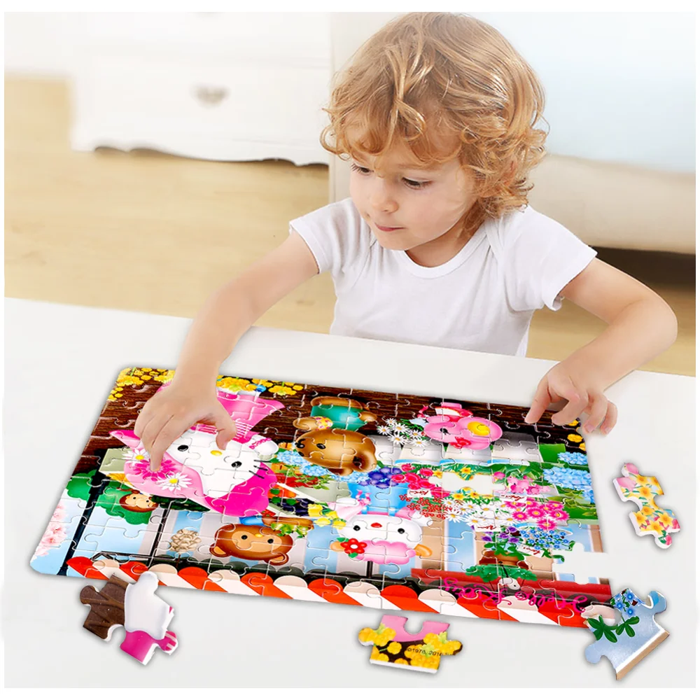 Пазлы hello kitty, 100 деталей, блестящие Пазлы для детей, Обучающие Развивающие пазлы, игрушки, рождественские подарки