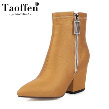

Taoffen 5 Color 2020 New Hot Sale Women Ankle Boots High Quality Pointed Toe Zipper Office Work Shoes Woman Footwear Size 34-43