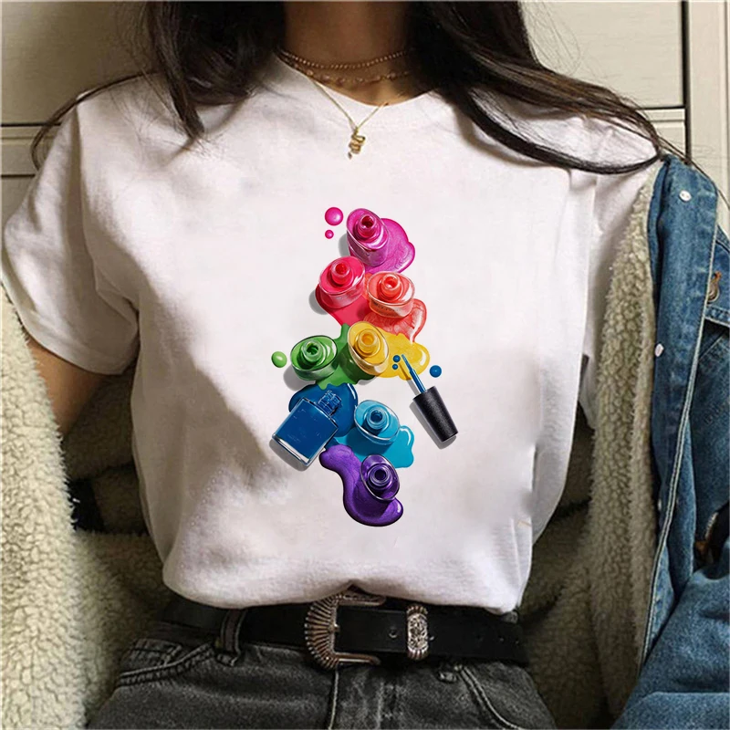 Colorful paint Printed T Shirt Women Top Tees Harajuku kawaii Short Sleeve Ulzzang T-Shirt Femme Camisetas Mujer 2020