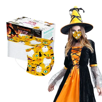 

50pcs Adult Halloween Mask Disposable Pumpkin Eyes Printing Face Mask 3 Layer Ply Protective Festive Party Mouth Masks Mascaril
