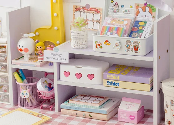 Multi-functional desktop finishing rack multi-shelf wooden storage box J03