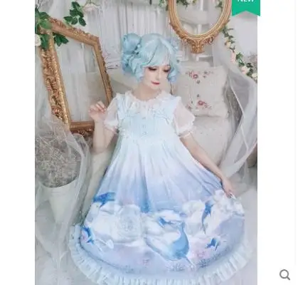 Милое платье принцессы в стиле Лолиты; оригинальное платье принцессы в стиле Лолиты; глазурованное платье с водяным Китом; jsk; милое Повседневное платье принцессы с изображением Кита; летнее женское платье; HWK012
