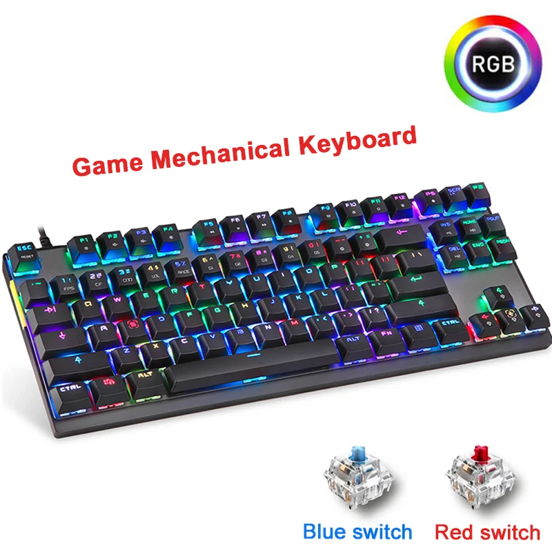 English/Russian Motospeed K82 RGB Gaming Mechanical Keyboard Blue/Red Switch LED Backlight USB Wired Ergonomics Laser Keyboard