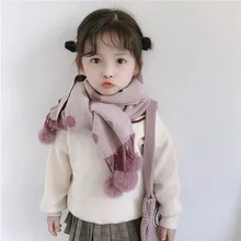 Colorways Autumn Winter Unisex Kid Tassel Pompom Cashmere Scarf Baby Neck Warmer Scarves Soft Handfeeling Snood