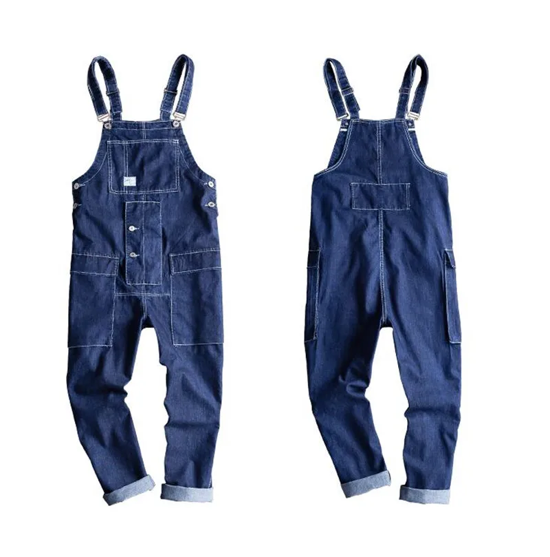 Men's Casual Denim Overalls Jumpsuit Loose Suspenders